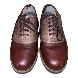 H.S. Trask Two-Tone Bison Leather Oxfords~Black+Embossed Brown Saddle~Mens 9M